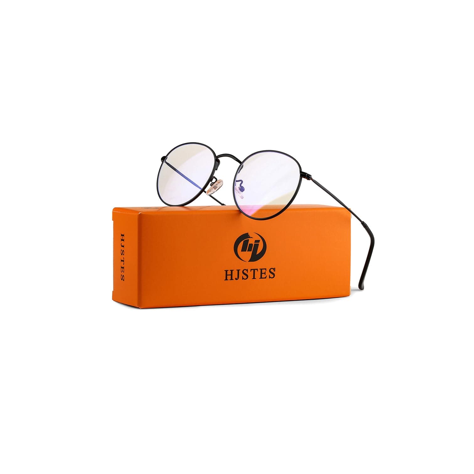 HJSTES Round Blue Light Glasses for Women Men Retro Circle Clear Lens Metal Frame Eyeglasses