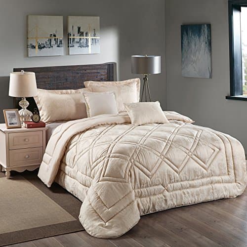 New Season Home Luxembourg Comforter Set, Queen, Cream, 5 Piece