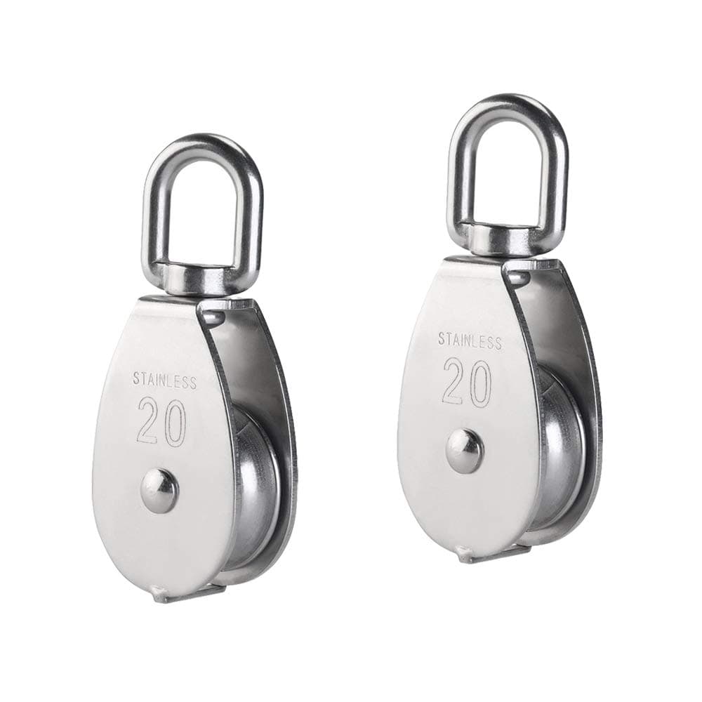 YAMASO,2Pcs 304 Stainless Steel M20 Silver Single Pulley Block Wire Rope Hanging Wire Towing Wheel