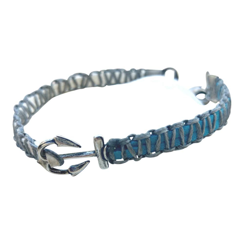 Women's Turquoise Leather Anklet, Ankle Bracelet With Anchor Charm