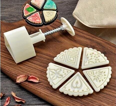 HUAL Moon Cake Mold With Stamps - Mid Autumn Festival DIY Decoration Press (TrianglePattern5Pcs)
