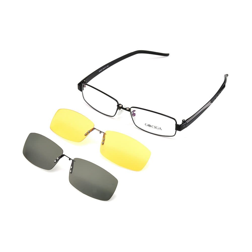 Men Metal Optical Eyewear Frame Non-prescription Eyeglasses Frame with Magnetic Sunglasses Clip and Night Vision Clip GOCIGA