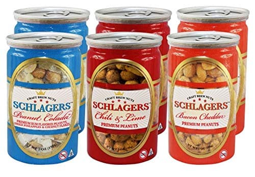 Premium Roasted Variety of Bacon Cheddar Peanuts, Chili Lime Peanuts, & Peanut Colada (6 pack, 42oz) by Schlagers