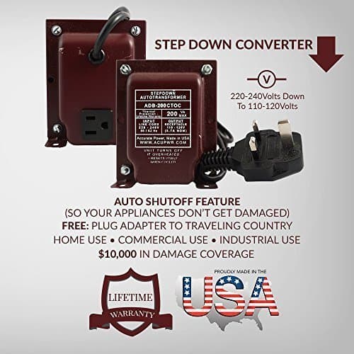 ACUPWR ADB-200 200-Watt 220-240 Volts to 110-120 volts Step Down Voltage Transformer/ Converter with Type G Fuse Plug (BS-1363) for use in UNITED KINGDOM