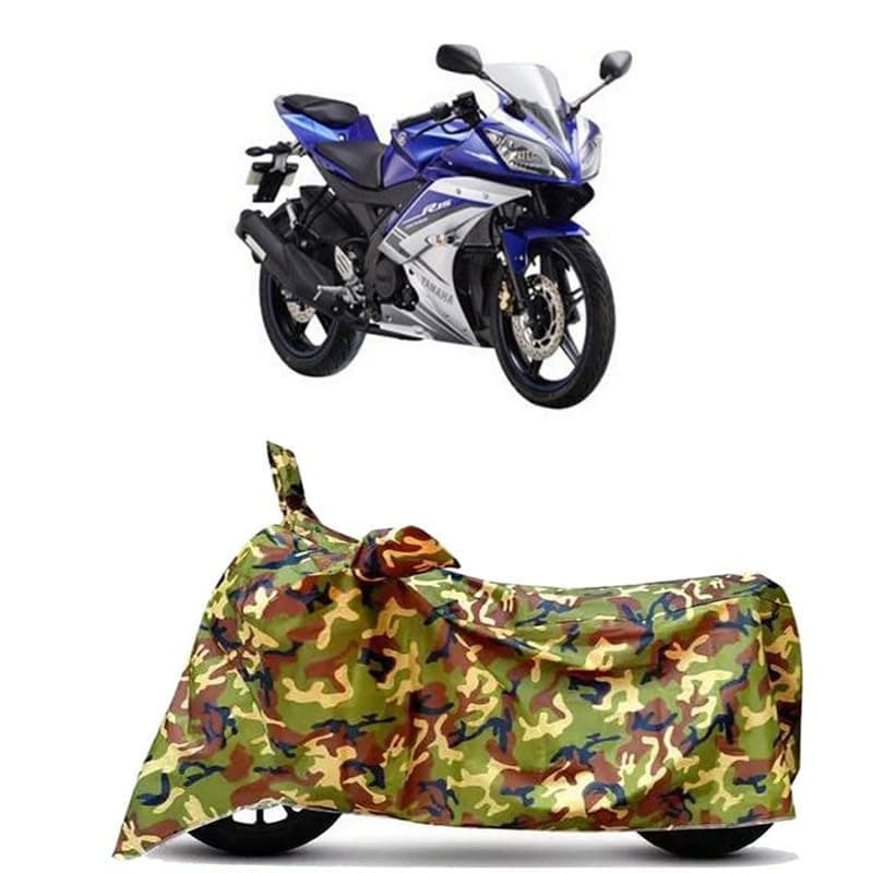 DUFFEL-Waterproof Two Wheeler Bike Cover Compatible for Yamaha YZF R15 Bs6 Heat Protectio/UV-Rays/Birds Dropping/DustProof/Indoor Outdoor and Parking Full Protection All Variants [6X6 Jungle Print]