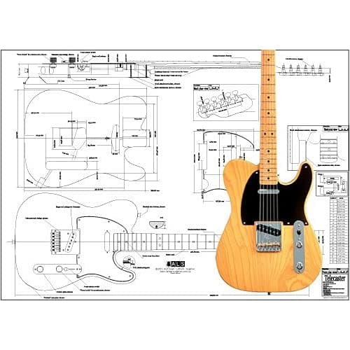 Plan of Fender Telecaster Electric Guitar - Full Scale Print