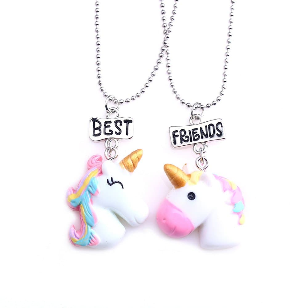 Best Friends Forever Unicorn Rainbow Friendship Necklaces Set for Kid Girls