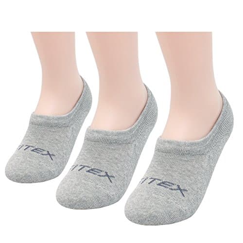 FITEXTREME 3 Pair Womens DryCool Cushioned Thick No Show Socks Non Slip Grey