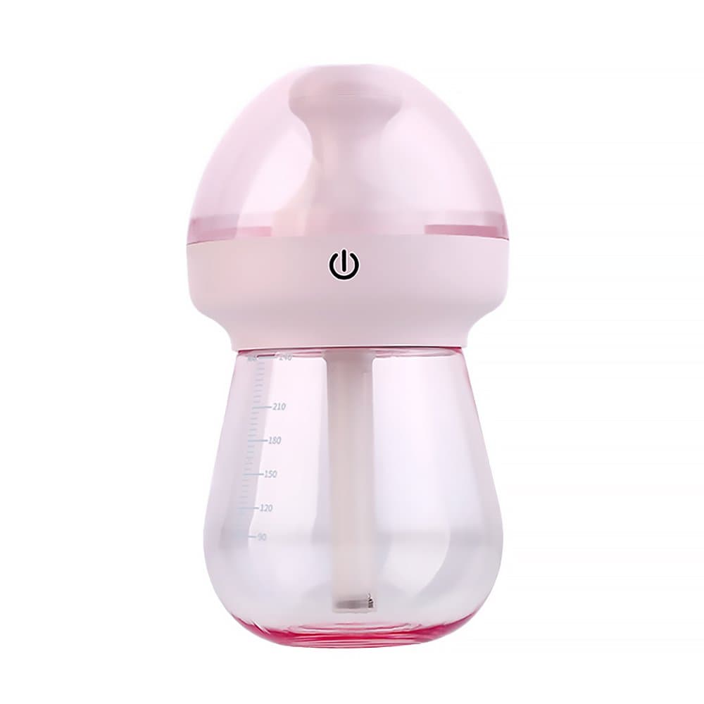 RAFERIA Portable LED Night Light USB Air Humidifier Cool Mist Purifier 240ml Milk Bottle Mini Humidifier Moisture for Home Office Table Car Baby Yoga (Pink)