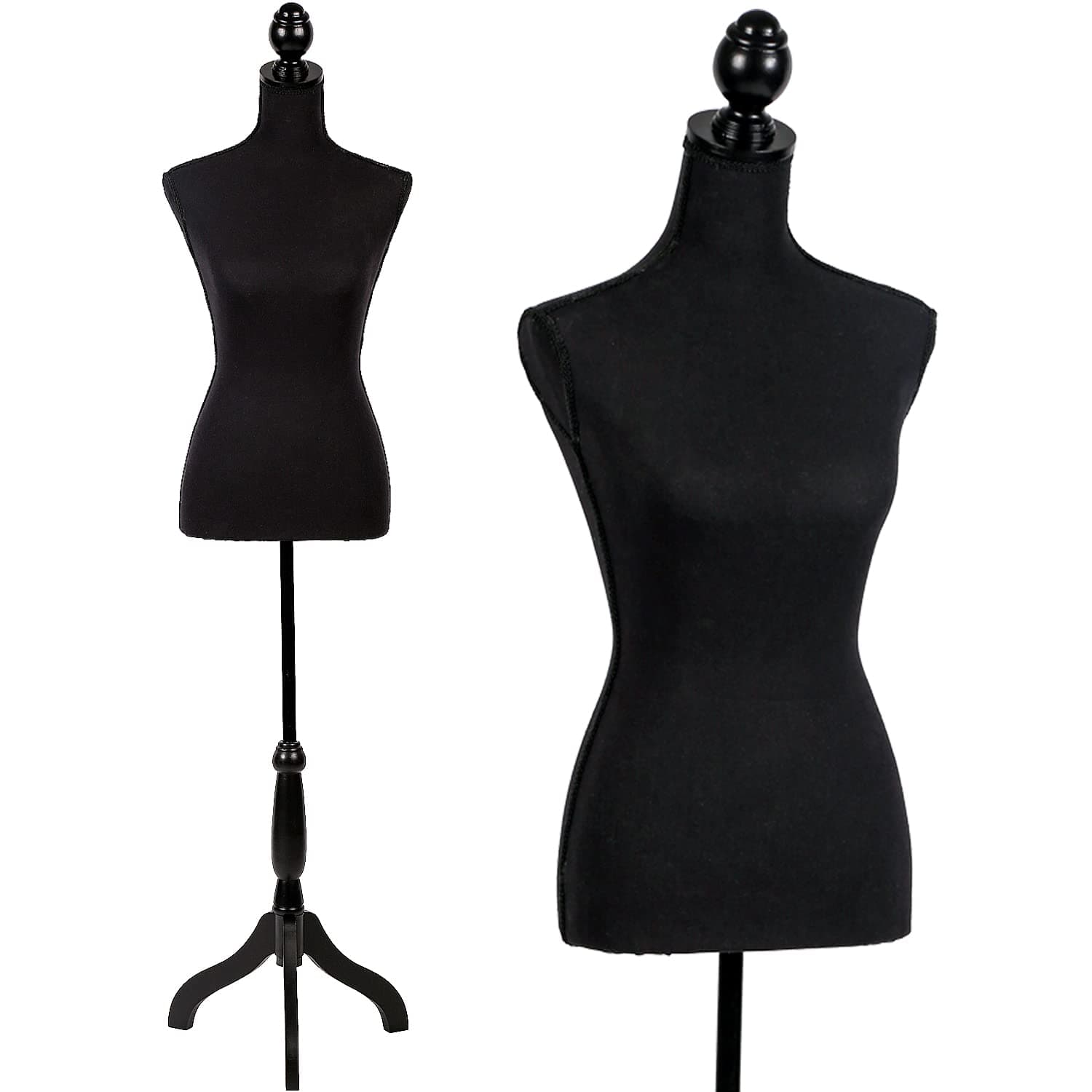 HCY Female Mannequins Torso Dress Form for Display Manikin Body Mannequin Stand 60In-67In Height Adjustable for Sewing Wooden Tripod Base, Foam Body(Black), HY-H170-BLACK