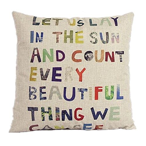 Saphrank "Let us lay in the sun" Colorful English Letter Printed Square Synthetic Flax Zippered Throw Pillowcase Cushion Cover, 18 "X18 "