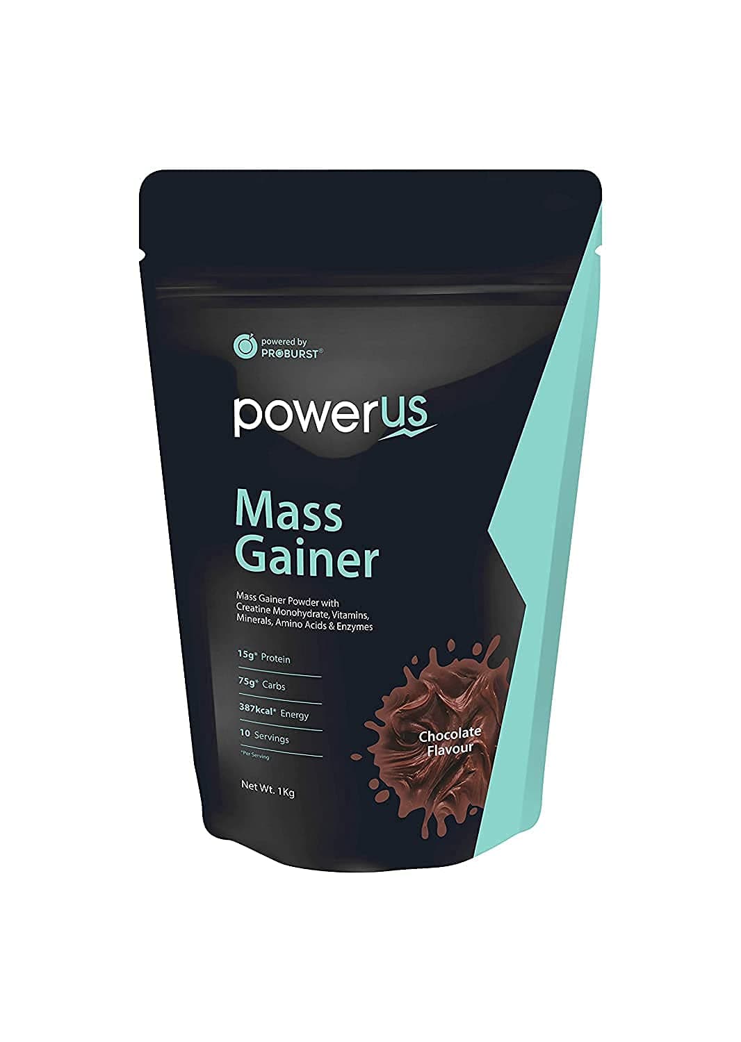 Powerus Creatine Mass Gainer for Adults, 1kg/1000 gm Powder(Chocolate), 15g Protein, 75g Carbs, 387 Kcal Energy, 10 Servings