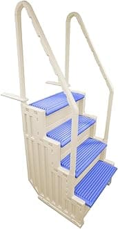 Aqua Select Anti-Slip in-Pool Steps with Outside Flip-Up Ladder | Blue/Gray Steps | for Above Ground Swimming Pools | Can Mount to Decks 48" to 54" H | Safety Stairs Capacity Up to 250 lbs
