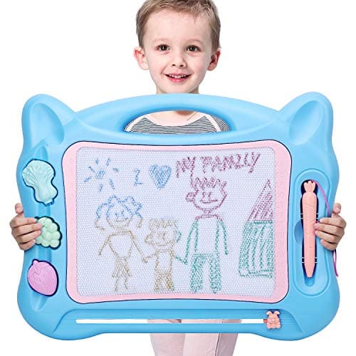 KingsDragon Magnetic Drawing Board Large Erasable Drawing Doodle Board Toy with Foldable Stand Cute Stamps,Writing Sketching Drawing Doodle Pad for Kids Toddler Boys Girls Birthday Gift