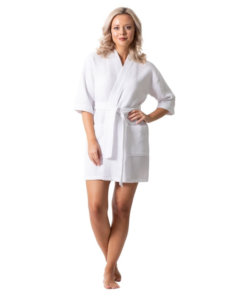 Lightweight Waffle Knit Bath, Spa & Bridesmaids Kimono Short Robes for Women - Quick Dry & Soft