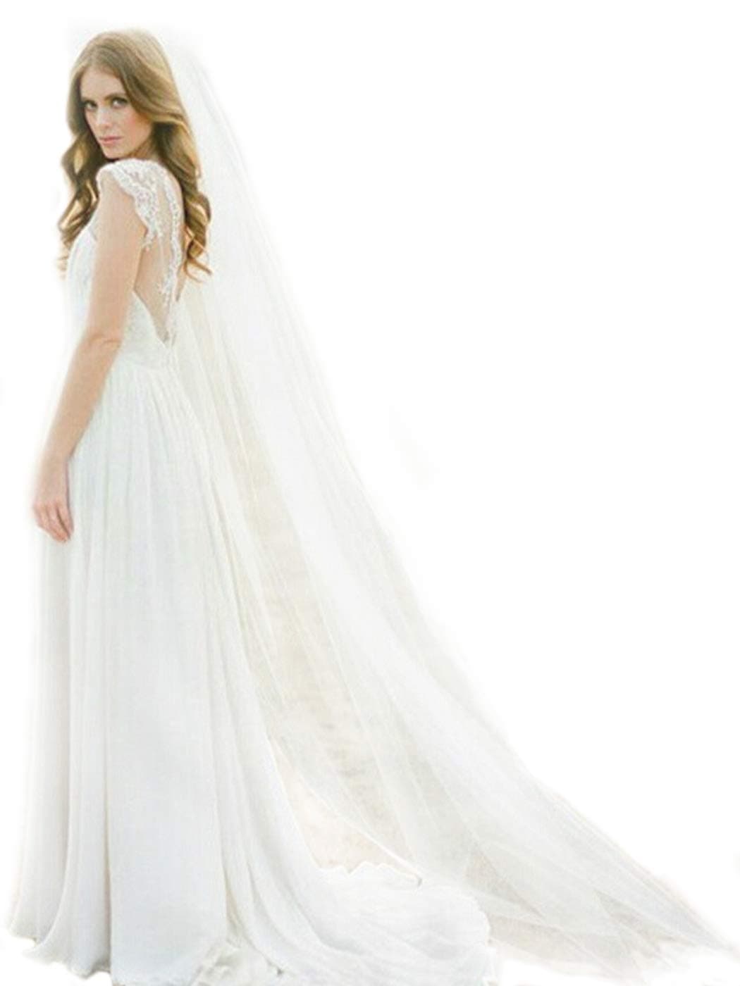 Wedding Veil Comb Bridal Cathedral Veil 1 Tier Drop Veil Wedding Rhinestones Hair Comb for Brides, 118 Inches (Ivory-without Embellishment) (A-Ivory-without Embellishment)