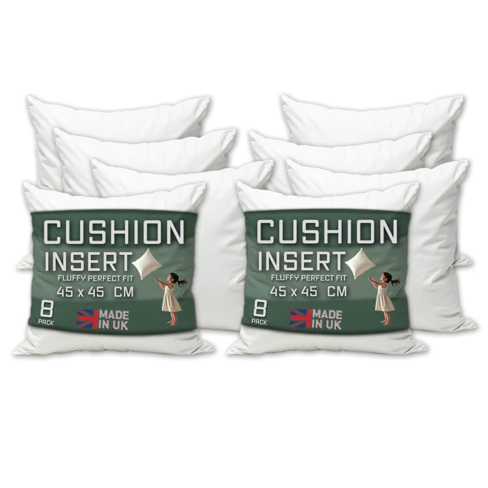 Cushion Inserts 18" x 18" Pack of 8 Cushion Inner Pads (45 x 45 cm) - White Square Bounce Back Decorative Scatter Cushion Stuffers - Sofa Bed Couch Pillows