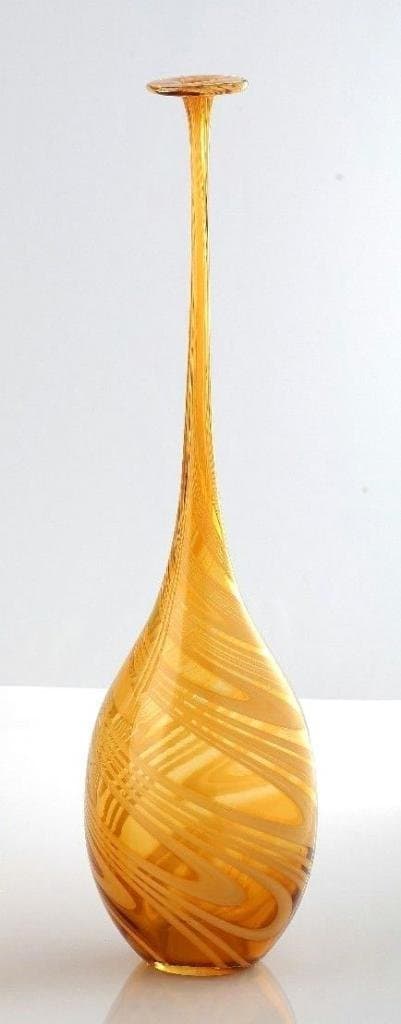 New 23" Hand Blown Art Glass Teardrop Vase Amber Clear Floor Decorative