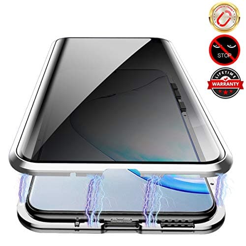 Anti-Peep Magnetic Case for Samsung Galaxy Note 10, Privacy Magnetic Case with Double Sided Tempered Glass, Magnet Adsorption Metal Frame, Full Protective Phone Case for Galaxy Note 10-Silver