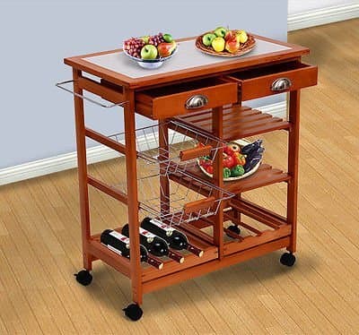 30Tall Kitchen Trolley Cart Wood Rolling Dining Storage Stand Countertop Basket by Kitchen Islands