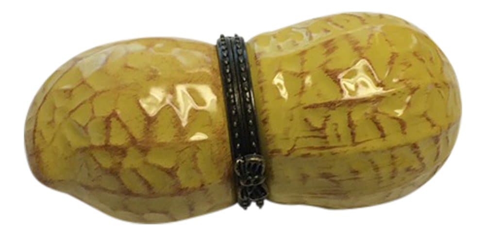 Peanut Shaped Porcelain Trinket Box with Small Peanut Trinket Inside, by ArtGifts, 2.5"L