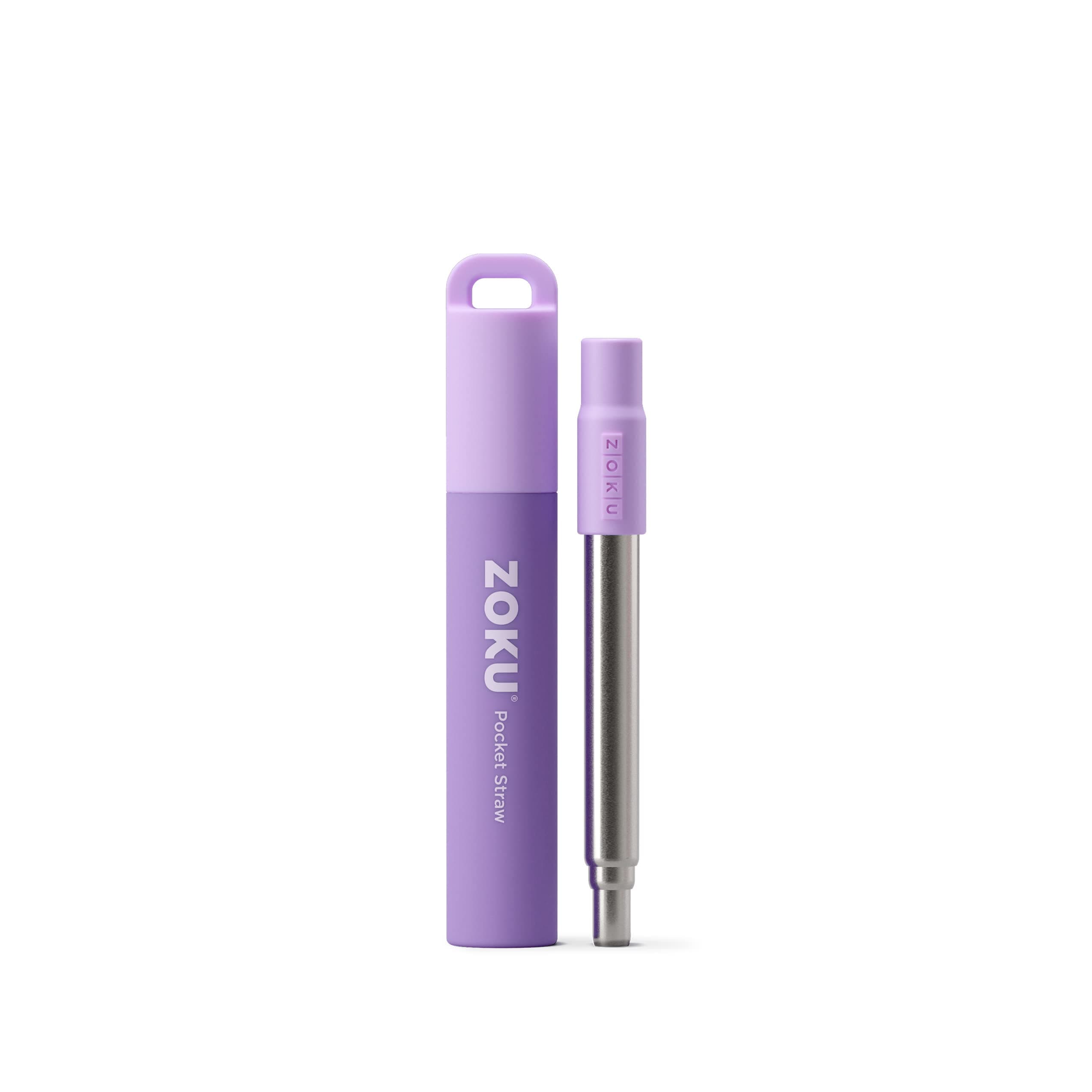 ZOKU - Reusable Straw with Case for Travel, Work and On the Go, Collapsible Stainless Steel Metal Straw with Silicone Mouthpiece, Ideal for Key Chains, Pockets, Purses and More (Purple Pocket Straw)
