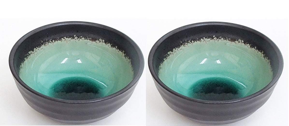 Japanese Deep Sea Green Rice Bowl, 5.24" dia. Authentic Mino Ware, Serving Bowl, Multipurpose Bowl Chawan, Ceramic, Set of 2, from Japan