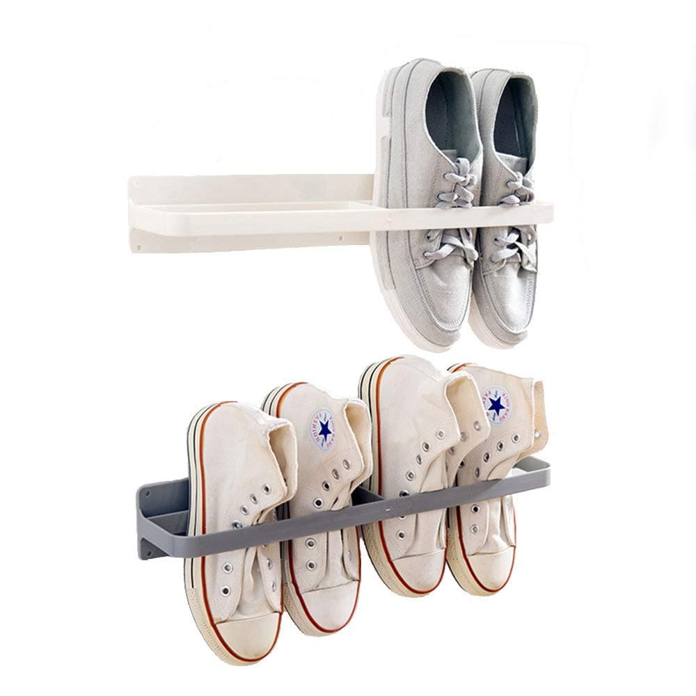 Esdella Shoes Rack Organizer Mounted Wall Storage Shelf Shoe Holder Keeps Any Shoes Off The Floor (Simple-Set of 2, White,Gray)
