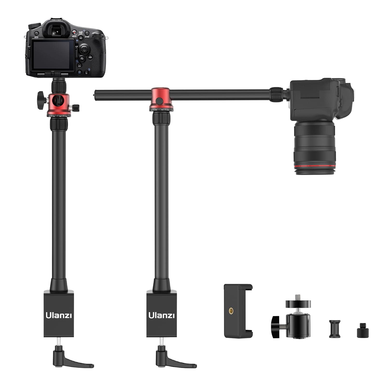 MT-88 Overhead Camera Mount Desk Stand Phone Holder for Video Recording, Horizontal/Vertical Switching, Aluminum 4-Sections Light Stand for DSLR, Cameras, Phones, Lights, Max Load 13.23Ibs