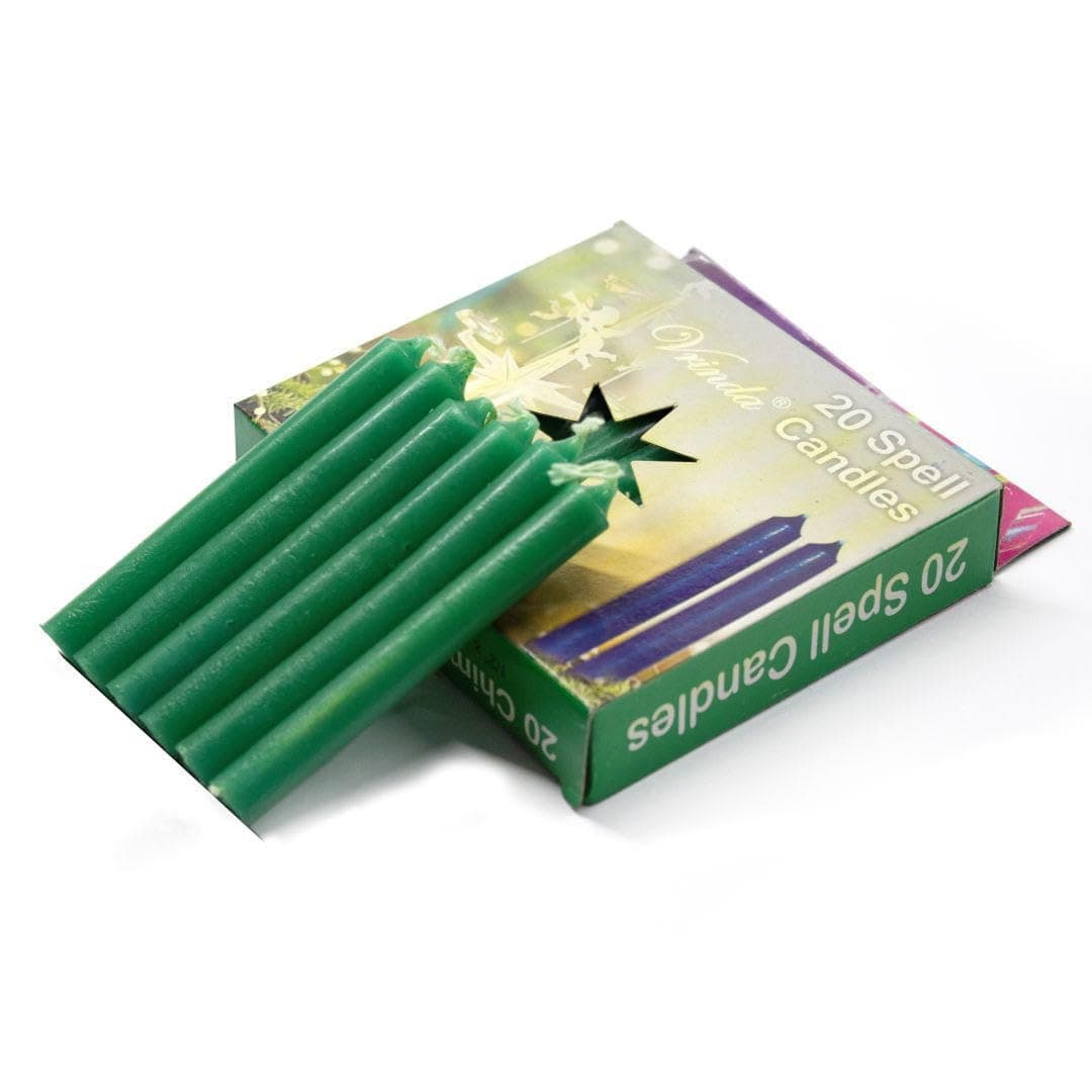vrinda Mini Chime Ritual Spell Unscented Taper Candles (Green, 4) - Set of 20