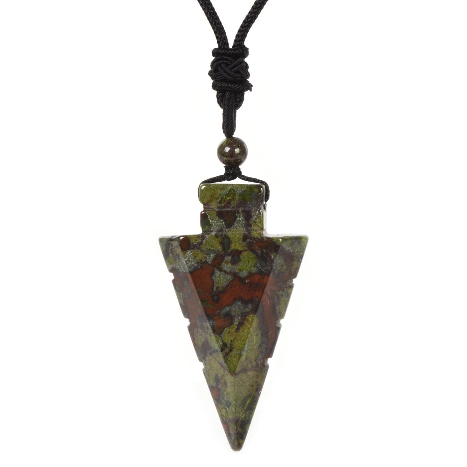 Natural Gemstone 47mm Arrowhead Flatback Spearhead Healing Stone Crystal Christmas Tree Gift Amulet Pendant Adjustable Braided Cord Necklace 18 to 28 Inch