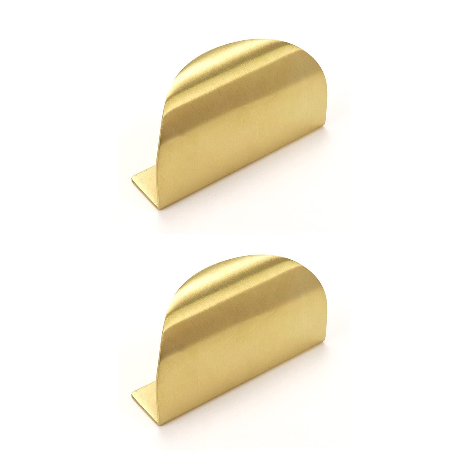 2Pcs Semicircle Solid Brass Curved Cabinet Finger Pulls 2.36" Hole Distance Brushed Gold Handles