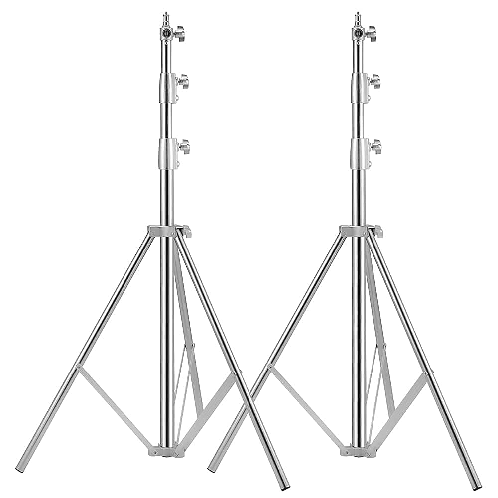 Stainless Steel Video Lighting Stands, Spring Cushioned Heavy Duty Tripod Stand, 9.5ft/2.8m, 2 Packs Professional Photography Studio Stands