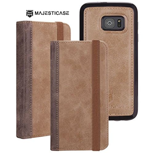 Majesticase Samsung Galaxy S7 Wallet, Premium PU Leather Wallet Case + Detachable Removable Magnetic TPU Shell Cover & Elastic Band [Book Style] Protective Card Holder [v2] - Dessert Brown