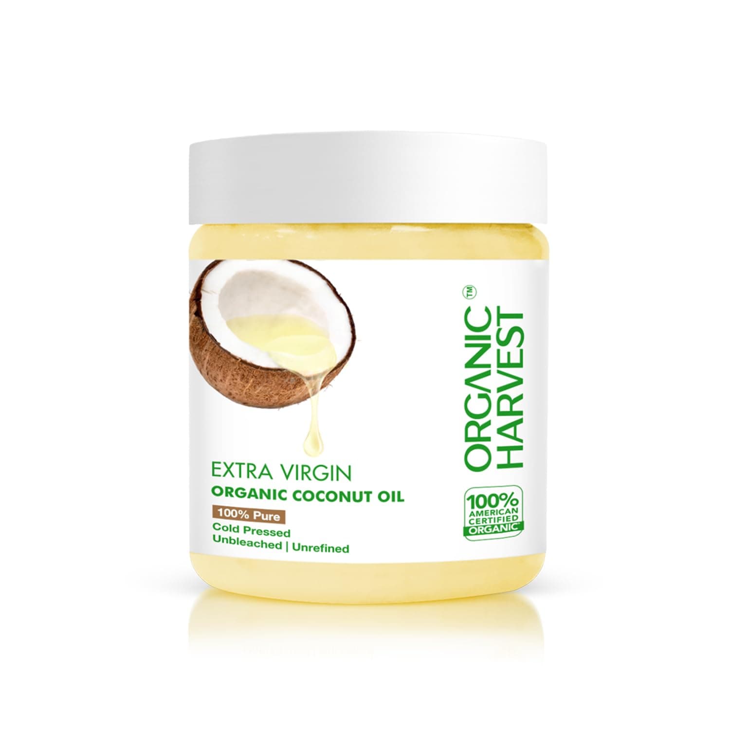 Organic Harvest Cold Pressed Extra Virgin Coconut Oil | For Hair & Skin | For Men & Women | Ideal For All Type Skin & Hair Growth|100% American Certified Organic - 200ml