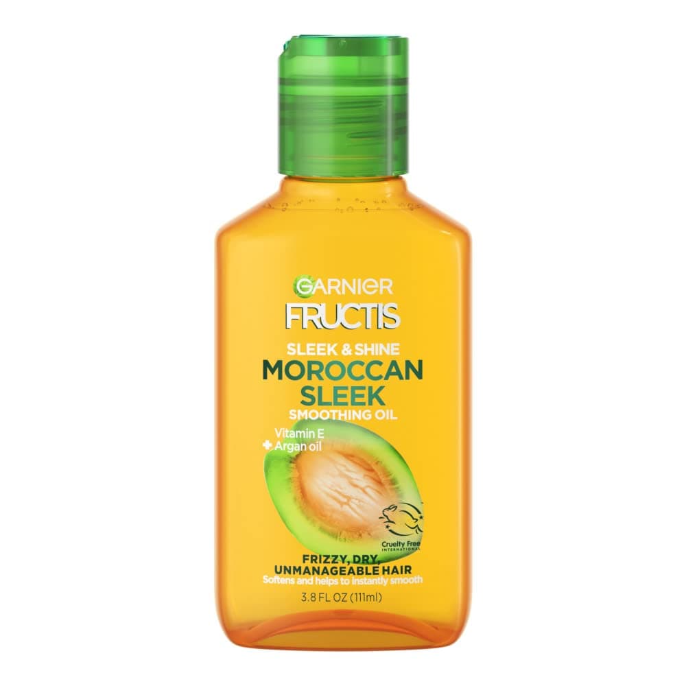 Garnier Fructis Sleek & Shine Moroccan Sleek Smoothing Oil for Frizzy, Dry Hair, Argan Oil, 3.75 Fl Oz, 1 Count (Packaging May Vary) | Moroccan Sleek, for Frizzy, Dry Hair, 3.75 Fl Oz, 1 Count, Packaging May Vary