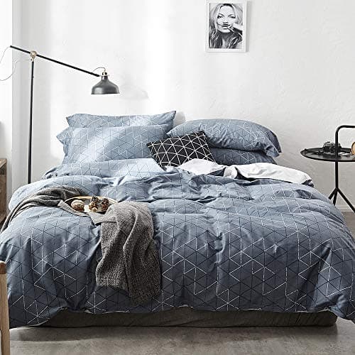 AMZTOP 【Latest Arrival Geometric Duvet Cover King Navy Duvet Cover Natural Diamond Comforter Cover Cotton Bedding Set Hotel Collection Modern Bedding Collection with Ties,NO Comforter NO Sheet