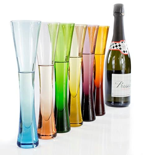 Elegant Coloured Champagne Flutes Set of Six