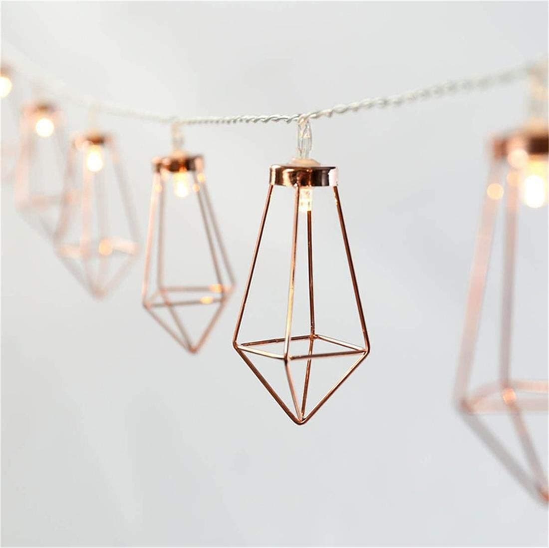 Rose Gold Geometric Boho LED Bedroom Fairy Lights Battery Powered Metal Cage String Lights Paris for Wedding Party Bridal Shower Gift Valentine's Day Wall Bedroom Deco Lamp 5 Lights (Warm White)