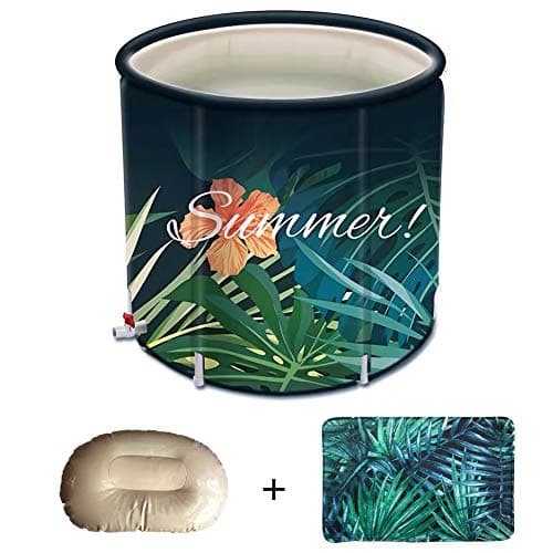 TUANSHENG Tropical Jungle Theme 150L Foldable SPA None Inflatable Bathtub 27.6' x 25.6''H, Adult Portable Thicken Plastic Bucket