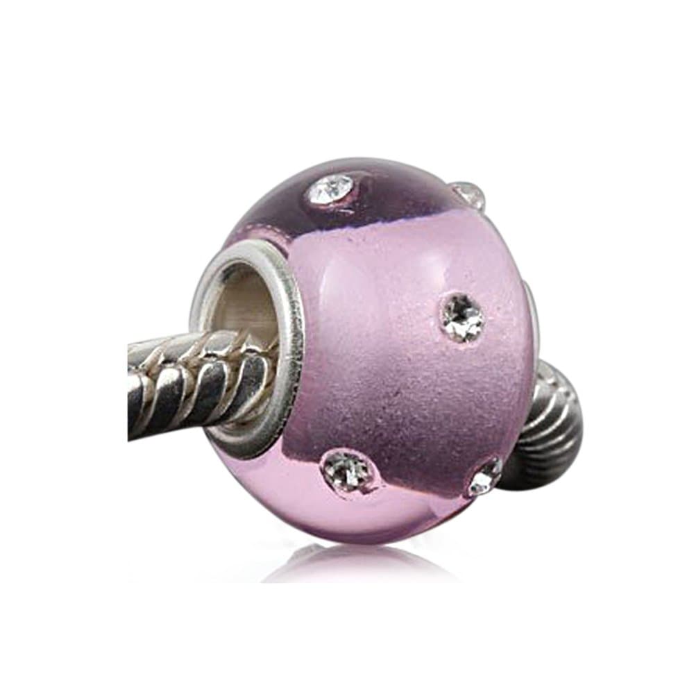 Everbling Kera Style Pink Murano Polished Glass Bead October Birthstone 925 Sterling Silver Solid Core Charm Fits European Charm Bracelet