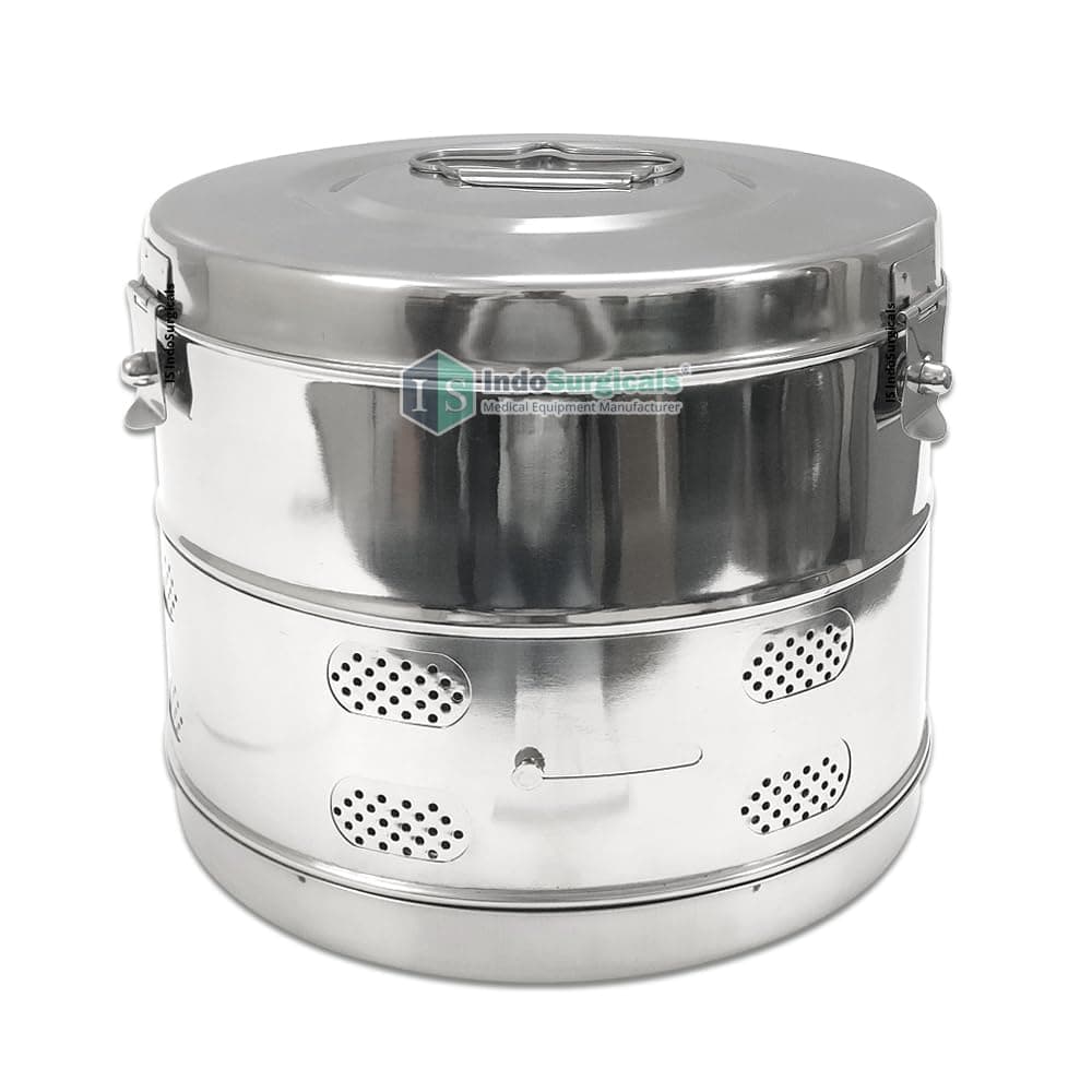 IS IndoSurgicals Stainless Steel Dressing Drums Size 11"X9" (Diameter X Height)