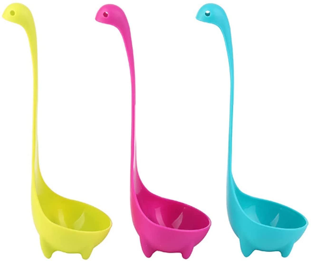 Soup Ladle Spons Loch Ness Monster Spoon Cute Kitchenware Household Gadgets 3 PCS Dinosaur Long Handle Standing Plastic Generic Cartoon Design (Lake Blue/Grass Green/Rose Red)