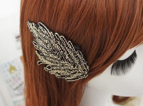 Enreach Elegant Vintage Ladies Ball String Embroidered Leaf Style Hair Clip Hair Accessories E 0558