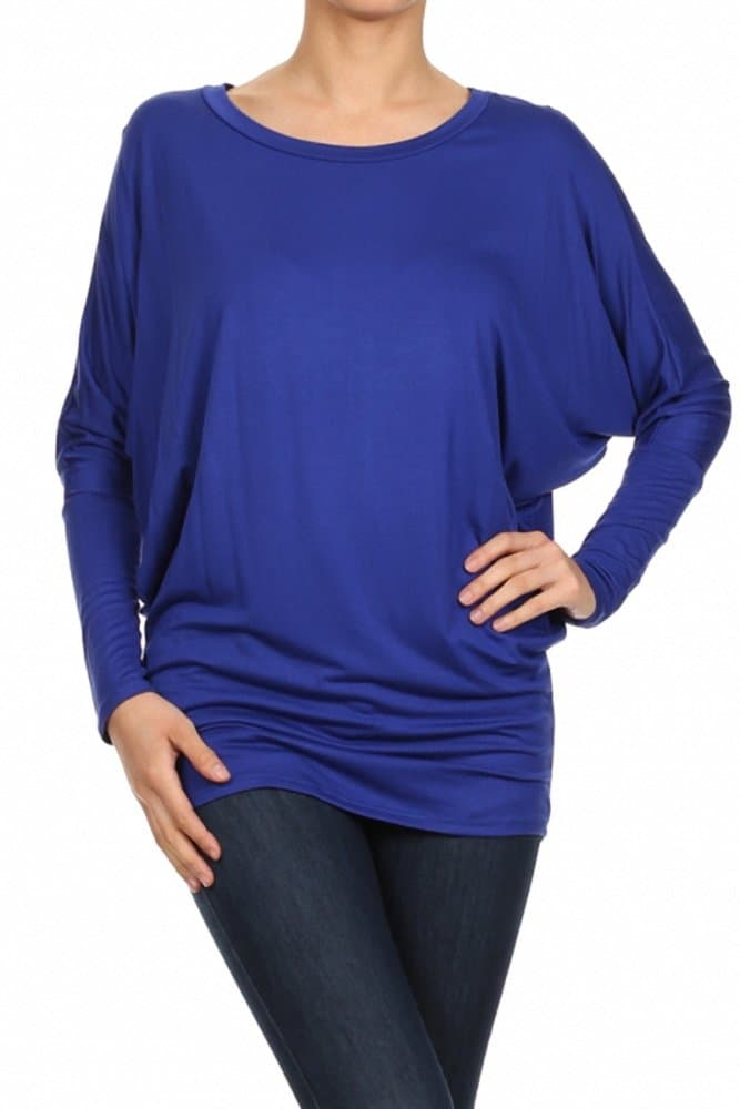 Sassy Apparel Womens Dolman Sleeve Tunic Knit Top with Scoop Neckline