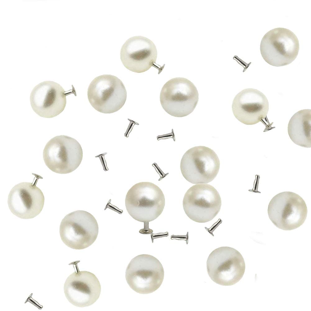 AKOAK 100 Set Pearl Rivet,Half Hole Faux Pearls Rivets Studs Buttons for Hat/Shoe/Clothes/Bag/Skirt/Bridal Veil DIY Accessories (8.0mm)