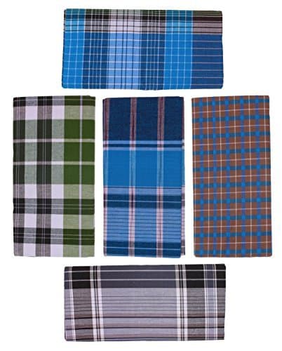 Dhrona Men's Lungi - 5 Piece (2.25 meter) (100% Pure Cotton) (Export Quality Printing/Skin Friendly) (Multi-Colored)