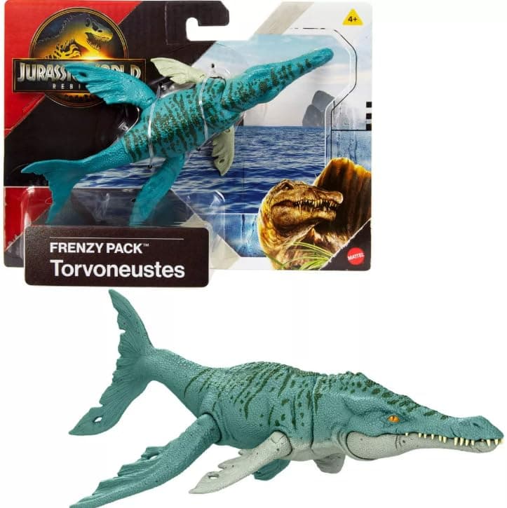 Mattel Jurassic World Rebirth Torvoneustes, Dinosaur Action Figure, Frenzy Pack