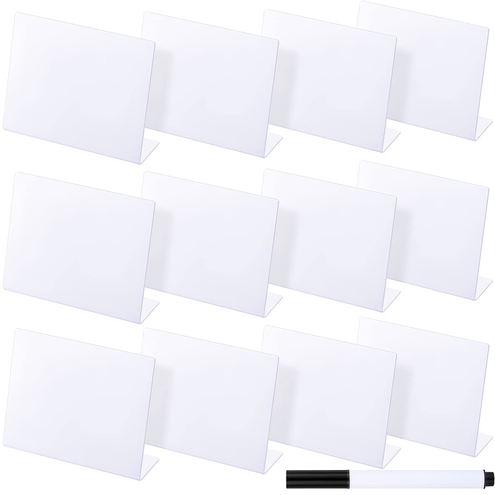 Outus 12 Pcs 4 x 3 Inches Buffet Food Labels Mini Small Chalkboard Signs White Acrylic Food Markers Little Price Signs with 2 Pcs Erasable Marker for Wedding Birthday Bakery Table Display