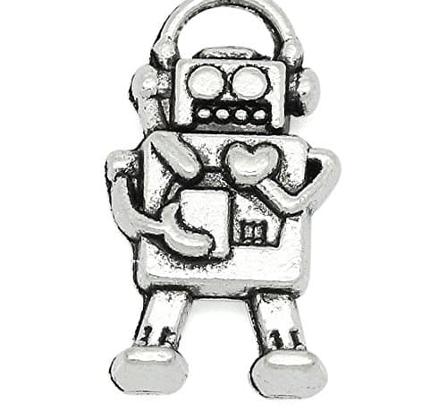 ROBOT Sci-Fi Toy 3D 16mm Charms Pendants Beads 10 x Tibetan Silver
